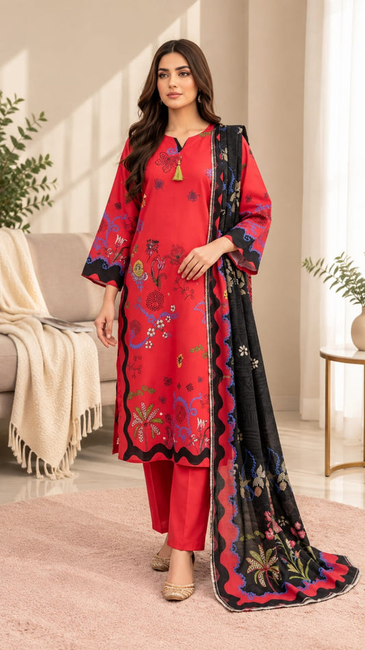 Printed Bana Dora 3PC Lawn