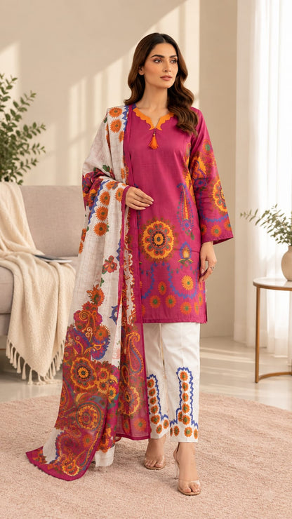 Printed Bana Dora 3PC Lawn