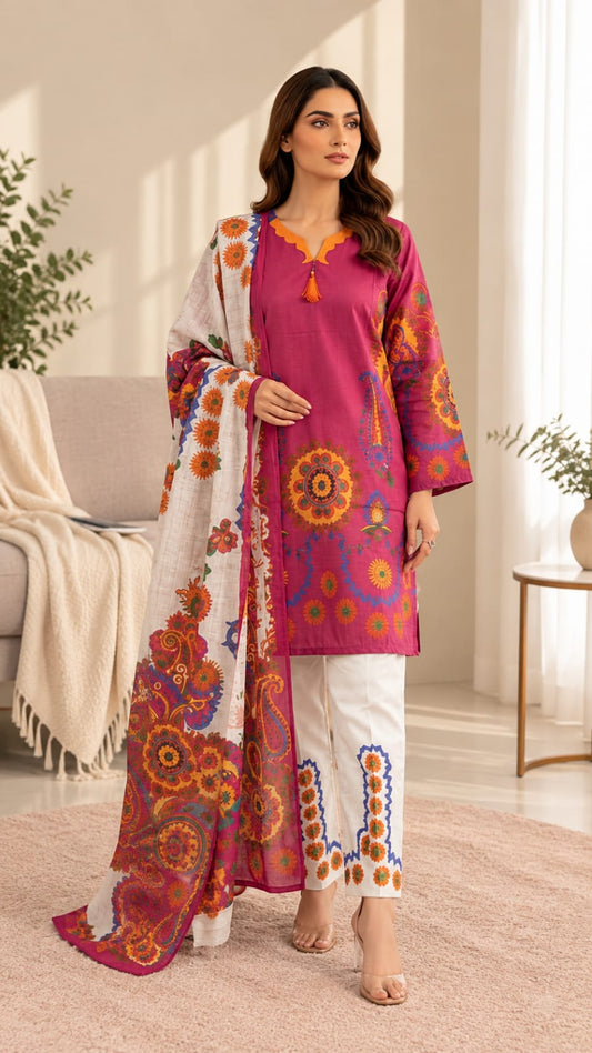 Printed Bana Dora 3PC Lawn