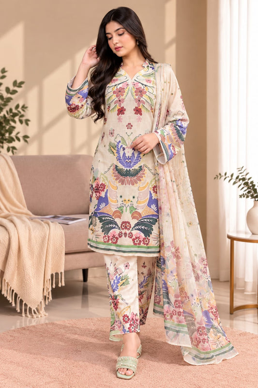 Printed Bana Dora 3PC Lawn